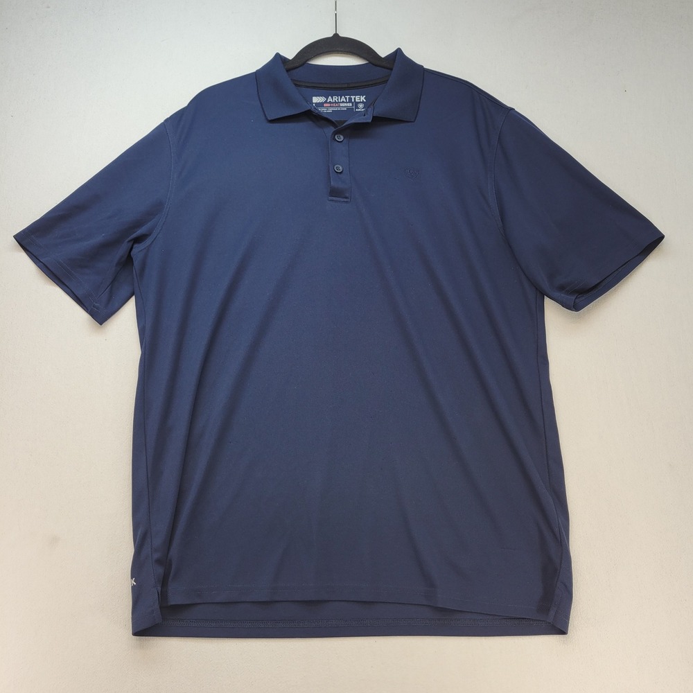 Ariat Polo Shirt‎ Mens Large Blue Solid AriatTEK Heat Series Performance Pique